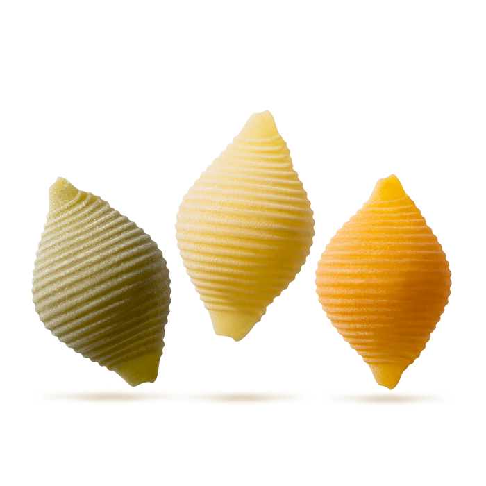 Conchiglie tricolore con pomodoro e spinaci Bio